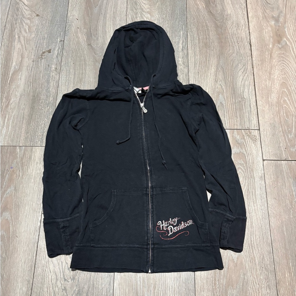 Women’s Y2K Harley Davidson Skater Gothic Sweater Zip Up Size Medium Black